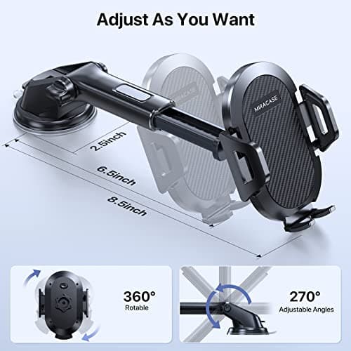 Miracase for Car Mount, [Strong Suction + Nano Gel] Phone Holder for Car, [360° Rotatable & Foldable] Phone Holder for iPhone 17 Pro Max,Jet Black — view 4