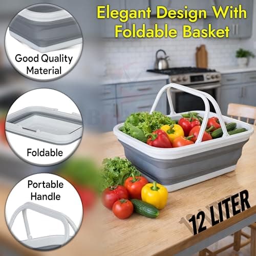 BritVibe Collapsible Washing Up Bowl with Handles – Foldable Washing Up Bowl for Camping, Caravan & Kitchen – Pop Up Silicone Wash Bowls, Rectangular Folding Basin for Home & Outdoor Use — view 2