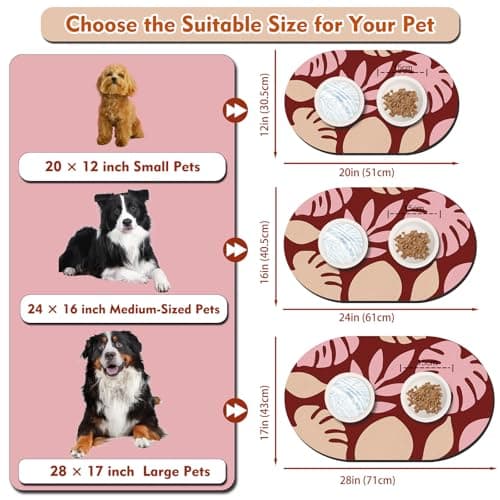 Easy Clean Dog Bowl Mat, 51x30.5 cm Absorbent Dog Feeding Mat for Dogs and Cats, Stain-Resistant Cat Mats for Food Bowls, Avoid Water Spilling Feeding Mat for Pet, Red Leaf — view 4