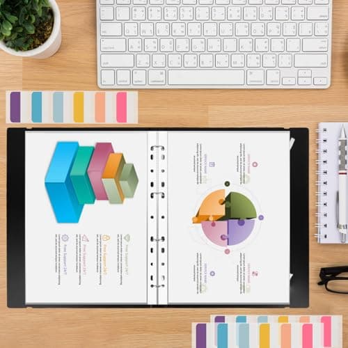 DODUOS A4 Display Folder 4 Ring, Black A4 Presentation Folder with Plastic Pockets 50pcs and 6 Colorful PP Divider Pages, 4 Ring Binder Folders for Documents Certificates, Receipts — view 4