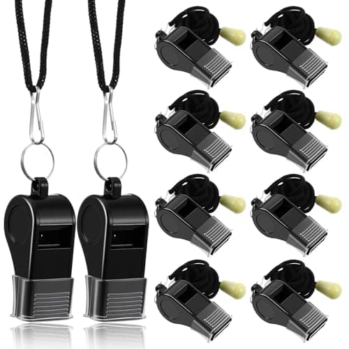 ADLABLD 8-Pack Loud Safety Whistles with Lanyard - Black Plastic Emergency Whistles for Sports, Coaches, Lifeguards, Survival Kits & Outdoor Activities