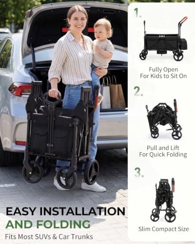LALAHO Folding Wagon Stroller for 2 Kids with 5-Point Harness, Black — view 5