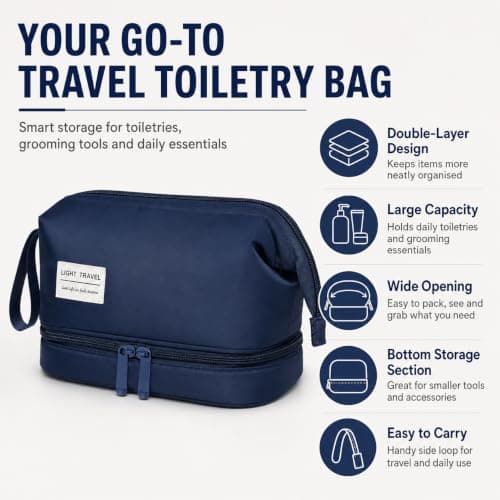 Large Toiletry Bag, Travel Wash Bag and Makeup Bag, Navy Blue — view 2