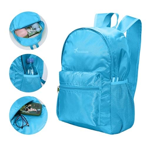 Risipu Lightweight Foldable Backpack Small Waterproof Hiking Rucksack Durable Packable Backpacks for Women Men Outdoor Hiking Biking Travelling Walking Camping (M-Blue) — view 4
