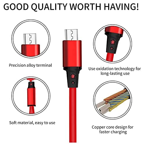 Amuvec 2 Pack 3 in 1 Retractable Charger Cable, 3A Fast Charge Red Cord 1M — view 2