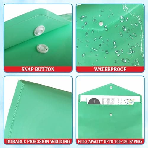 Pack of 10 | A4 Plastic Document Wallets, Green Popper Wallets — view 6