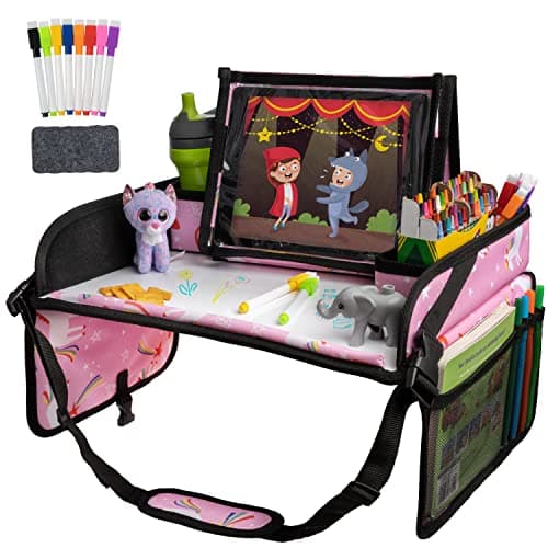 Lusso Gear Kids Travel Tray for Toddler Car Seat, Travel Tray for Kids Car Seat, Lap Tray for Airplane, Kids Travel Desk Accessories, Carseat Table Tray for Kids Road Trip Activities (Unicorn)