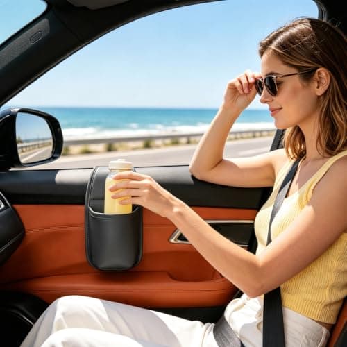 PU Leather Car Door Cups Holder Window Hanging Organizer Car Cup Holder — view 3