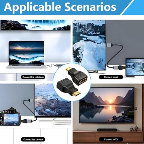 3 Pack Mini HDMI to HDMI Adapter, Mini Male to HDMI Female Adapter, 2.1 Connector Supporting 4K@120Hz, for Camera, Laptop Tablet, Monitor, Projector, HDTV, Gaming Devices — view 6