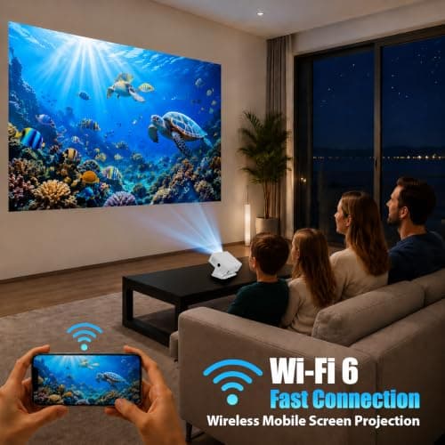 2026 Smart Projector Built-in Apps Android 14, 450 ANSI Support 4K & Native 1080P, Projector for Bedroom Home Wifi6 and BT5.4, 270° Rotation 30db Low Noise Auto Keystone Mini Movie Portable Projectors — view 5