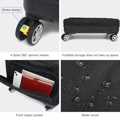 Laripwit Expandable Large Holdall Suitcase with Wheels, 55-115L Foldable Soft Suitcases & Travel Duffle Hand Luggage, Collapsible Rolling Duffel for Men Women and Not Fall Over, Black — view 4