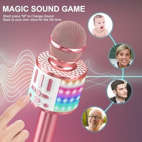 Wireless Microphone with Lights, Karaoke Bluetooth Microphone for Kids Adults, Portable Toy Karaoke Mic Speaker Machine, Home KTV Player Support Phone/Pad/TV for Party Singing, Boys Girls Best Gifts — view 5