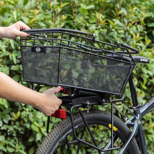 CXWXC Rear Bike Basket with Handle - Quick Release Bicycle Rear Basket with Cargo Net and Waterproof Cover, Wire Bike Baskets Rear Large Capacity (Wire Bike Basket) — view 2