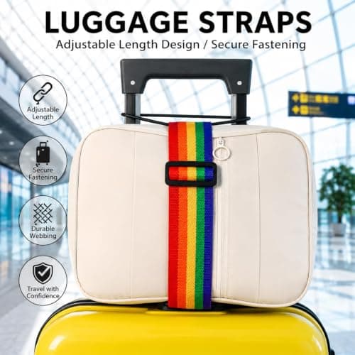 4 Pcs Luggage Connector Strap,Suit Case Strap,Travel Strap(Black & Rainbow) — view 3