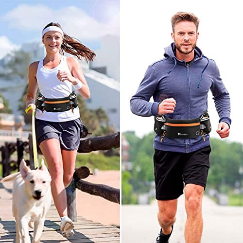 Number-one Running Belt with Water Bottles(2 x 175ML), Hydration Belt Waterproof Waist Pack Bag Fits iPhones Adjustable Sports Waist Pouch for Marathon Running Hiking Cycling, Orange, One Size — view 6