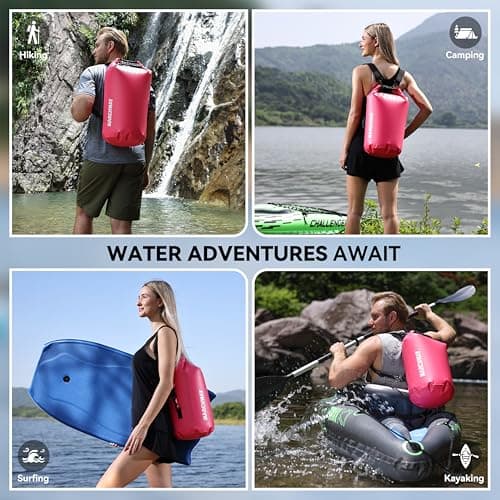 MARCHWAY Floating Waterproof Dry Bag Backpack 5L/10L/20L/30L/40L, Roll Top Sack Keeps Gear Dry for Kayaking, Rafting, Boating, Swimming, Camping, Hiking, Beach, Fishing (Pink, 20L) — view 6