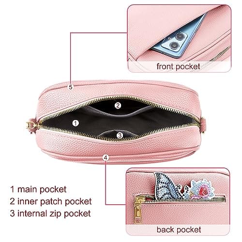 TIAASTAP Crossbody Bags for Women - Leather Handbags & Shoulder Bags Ladies Camera Cross Body Bag with Adjustable Wide Strap and Chain for Travel Shopping Work (Pink) — view 5