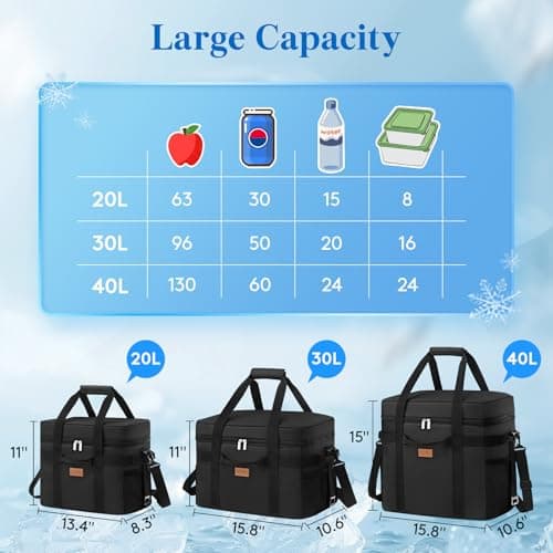 Lifewit 40L Soft Cooler Bag with Liner, Large Insulated Picnic Bag, Black — view 2