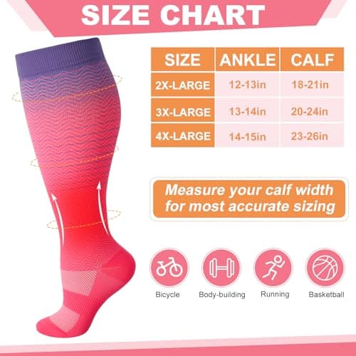 Zuimei 4 Pairs Plus Size 20-30 mmHg Compression Socks for Women Men — view 3