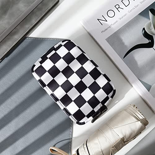 DOB SECHS Waterproof Canvas Mini Travel Makeup Carrying Case Wash Bags Cosmetic Bag Portable Electronics Accessories Organizer Wash Gym Shaving Bag,Check — view 4