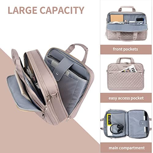 EMPSIGN 17.3 Inch Laptop Bag for Women, Quilted Laptop Case, Dusty Pink — view 5