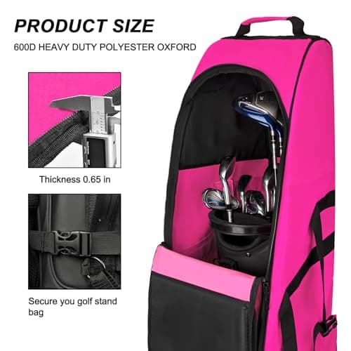 Heavy Duty Oxford Wear-Resistant Soft-Sided Golf Club Flight Bag with Wheels,Rose — view 5