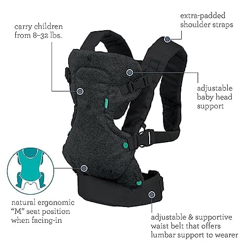 Infantino Flip Advanced 4-in-1 Baby Carrier - Ergonomic, Convertible, Face-in and Face-Out Front and Back Baby Carrier for Newborn to Toddler 3,6-14,5kg, Black — view 5