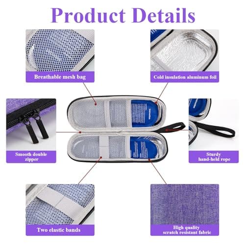 Insulin Cooler Travel Case,Small Medicine Cool Bag with 2 Ice Packs for Diabetic Needles Injection Pen Storage,Portable Monjaro Travel Case Medical Medication Insulated Box for Diabetes (Purple) — view 5
