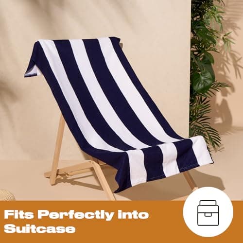 Dreamscene Stripe Beach Towel Navy, Swimming Pool Beach Holiday Essentials Gym Microfibre Beach Towels for Adults Kids Quick Dry Towel, 71cm x 152cm — view 5