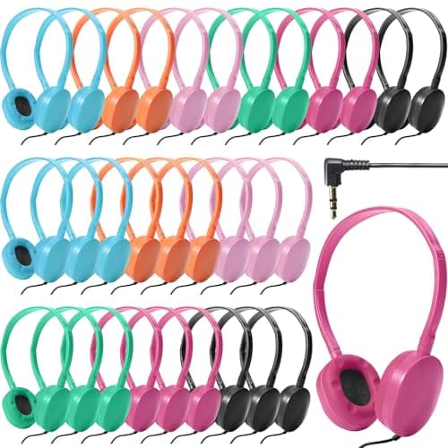 30 Pack Wired Headphones, Adjustable On Ear Headphones, Kids Headphones with Stereo, Children Headphones Earbuds for Kids, Boys, Girls, Schools, Laptop, Travel, Plane, Tablet (Multicolors)