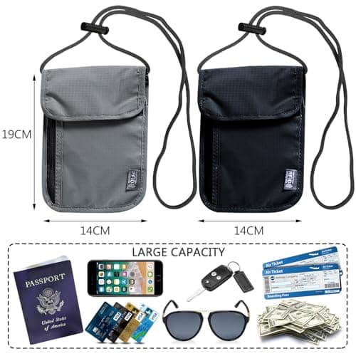 JSTHHTT 2 Pcs Neck Pouches - Phone Pouch with Neck Strap, RFID Blocking Travel Neck Wallet for Women and Men - Secure Neck Pouches and Passport Holder — view 2
