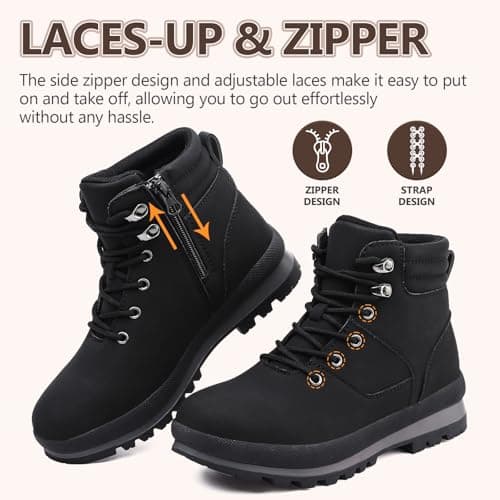 Bravover Walking Boots Womens Ankle Boots Hiking Boots Waterproof Mid Calf Boots Lace up Zipper lightweight Non-Slip Outdoor Trekking Boots for Women — view 5