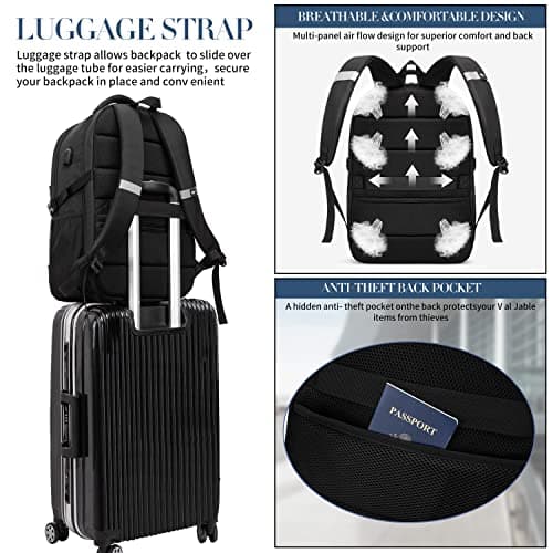 Extra Large Backpack 55L,18.4 Inch Travel Laptop Work Bag with USB Charging Port Big Business Flight Approved TSA Heavy Duty Computer Rucksack for Men Women College School,Black — view 6