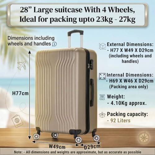 DK Luggage 24" Medium Hard Shell Suitcase 4 Wheel Spinner ABS25 (Gold, 24" Medium) — view 2
