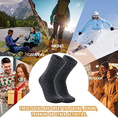 Welwoos Heated Thermal Socks for Women Winter Warm Ski Thick Boot Insulated Gift Socks Stocking Fillers for Women 3 Pairs (Dark Grey,M) — view 2