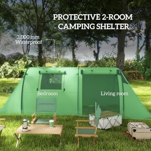 Outsunny 3-4 Man Camping Tent Tunnel Tent 3000mm Waterproof Dark Green — view 3