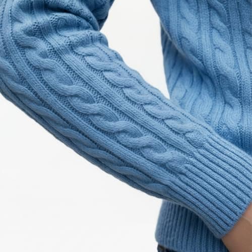 Women’s Cable Knit Jumper Long Sleeve Crew Neck – Soft Fisherman Ladies Sweater, Warm Winter Knit Pullover-Sky Blue L -XL — view 3
