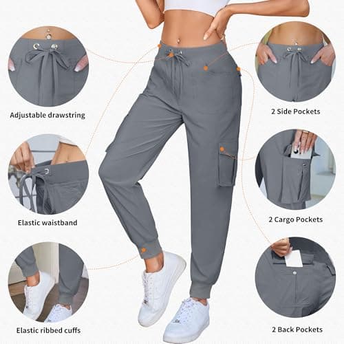 Hormtaer Women's Cargo Joggers Walking Trousers Lightweight Quick Dry Hiking Multi Pants Casual Outdoor Travel Gym Athletic Workout (B Grey, L) — view 3