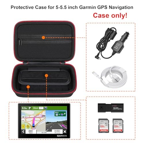 RAIALL Hard GPS Case for 5-5.5 inch Garmin Drive 52/51/53, Garmin Drive 52 GPS Navigator Travel Storage Bag, Extra Mesh Pocket for Car Charger and USB Cable, Black — view 3