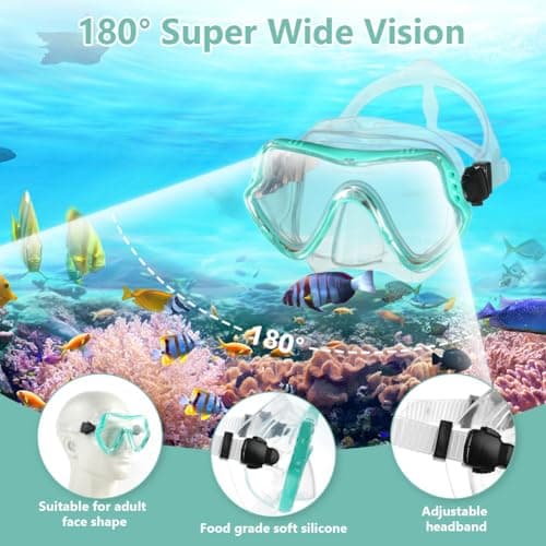 AOOSA Snorkel Set Adults, Anti-Fog Tempered Glass Snorkeling Gear — view 3