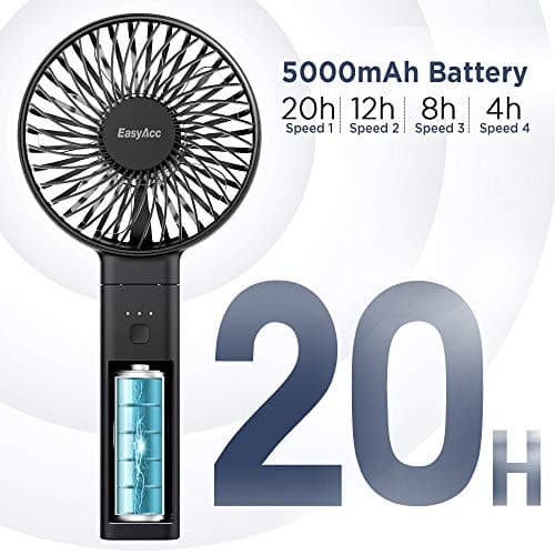 EasyAcc Handheld Fan Rechargeable,5000 Battery Operated Portable Fan [4 Speed 20 Hours Quiet Powerful Fan] Power Indicator/One Touch Power Off Foldable Personal for Travel Office Outdoor - Black — view 2