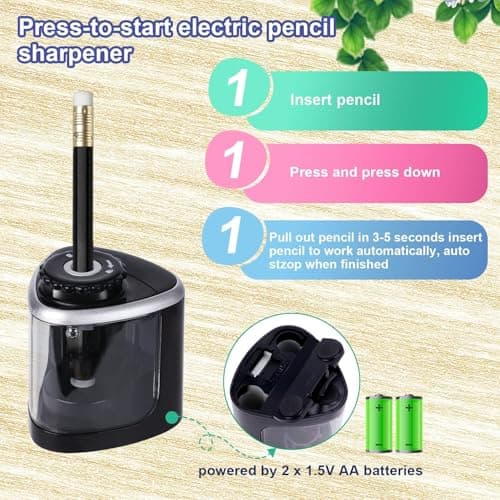 Electric Pencil Sharpener, Pencil Sharpener with Container, Battery Powered — view 6