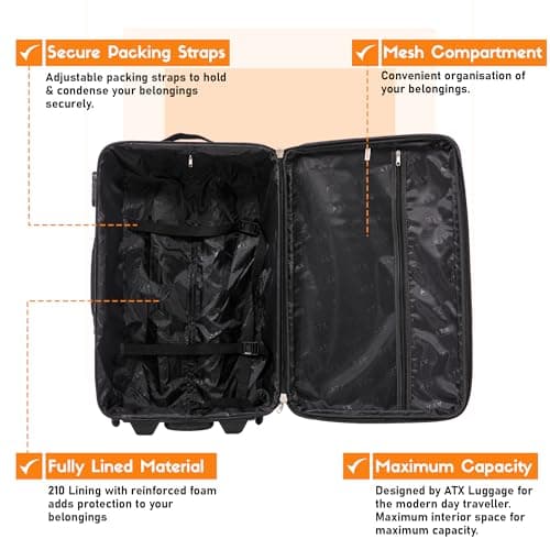 ATX Luggage Extra Large Suitcase 32" Expandable Durable Lightweight Suitcases with 2 Wheels and Built-in 3 Digit Combination Lock (Black/Orange, 134 Liters) — view 5
