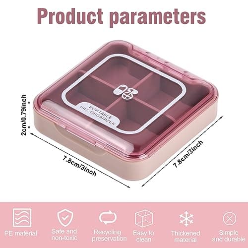 Wisebom Small Pill Box Organizer Mini Travel Medicine Storage Case, BPA Free Portable Tablet Container Holder Moistureproof, 4 Large Capacity Compartments for Vitamins Supplements (Pink) — view 2