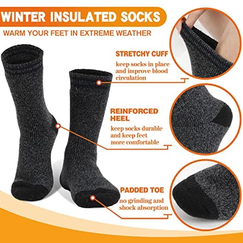 Welwoos Heated Thermal Socks for Men & Women Warm Winter Ski Thick Boot Insulated Gift Stocking Fillers Socks 3 Pairs (Stripe B,L) — view 4