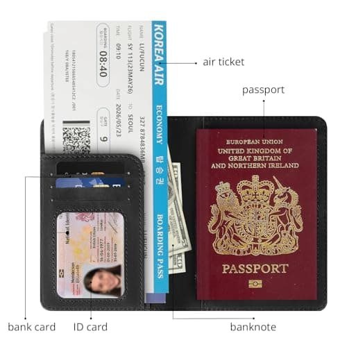 Cinocratic Passport Holder for Travel Accessories,RFID Blocking PU Leather Passport Cover Wallet Card Case for Men and Women (Black) — view 2