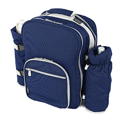 Greenfield Collection 4 Person Cooler Bag Picnic Set Rucksack; Lightweight Picnic Backpack Hamper; Includes Cutlery Set; Perfect Waterproof Coolbag Backpack for Camping/BBQ/Hiking - Blue