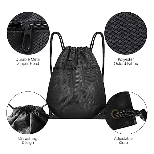 Czyan Drawstring Gym Bag, Large Sports Backpack String Drawstring PE Bags with Outside Zipper, Waterproof Sports School Beach Holidays Swimming Travel Beach Swim School Bag (49 * 42cm) — view 3