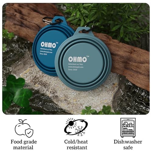 OHMO Collapsible Dog Water Bowl for Travel, 2pcs, 400ml, Light Blue&Grey — view 3