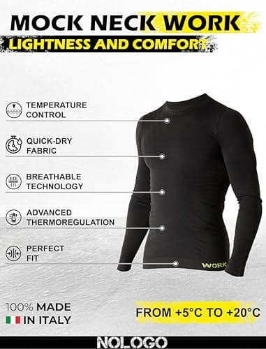 NOLOGO Thermal Top for Men Long Sleeved Work Top - Mens Thermal Top Breathable Microfibre, Men's Thermal Tops Technical, Thermal Underwear Mens Seamless, Thermal Base Layer - Made in Italy Black — view 2